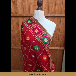 The Royal Ruby Phulkari Dupatta - Punjabi Phulkari Dupatta