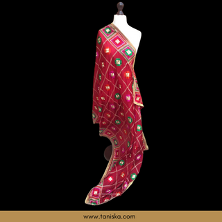 The Royal Ruby Phulkari Dupatta - Punjabi Phulkari Dupatta