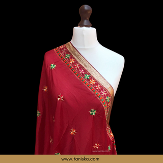 The Rich Merlot Phulkari Dupatta - Phulkari Dupatta