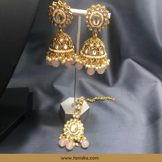 Baby Pink Traditional Necklace Set - Antique Gold - Necklace Set
