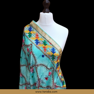 The Turquoise Trellis Phulkari Dupatta - Phulkari Dupatta