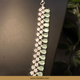 American Diamond Style Necklace Set - Silver/Mint - Necklace Set