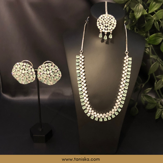 American Diamond Style Necklace Set - Silver/Mint - Necklace Set