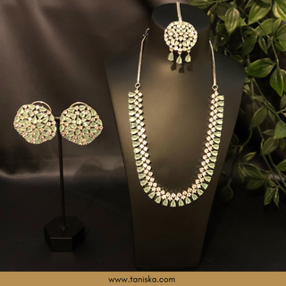 American Diamond Style Necklace Set - Silver/Mint - Necklace Set