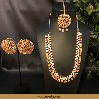 American Diamond Style Necklace Set - Rose Gold - Necklace Set