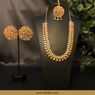 American Diamond Style Necklace Set - Rose Gold - Necklace Set