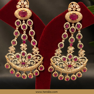 American Diamond Style Cubic Zirconia Statement Earrings - Hot Pink / Rose Gold