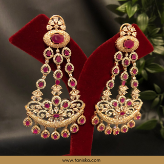 American Diamond Style Cubic Zirconia Statement Earrings - Hot Pink / Rose Gold