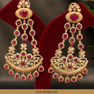 American Diamond Style Cubic Zirconia Statement Earrings - Hot Pink / Rose Gold