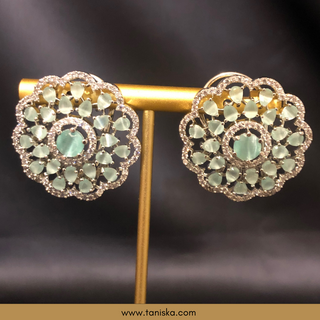 American Diamond Style Earring & Tikka Set - Mint / Silver