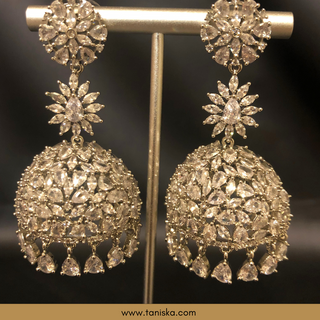 American Diamond Style Earring & Tikka Set - Silver
