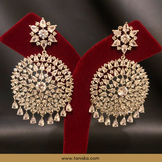 American Diamond Style Cubic Zirconia Statement Earring & Tikka Set - Silver