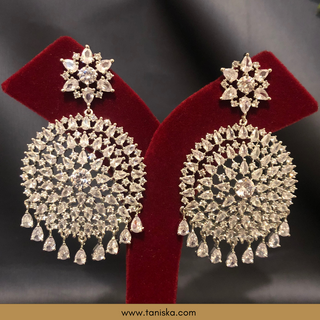 American Diamond Style Cubic Zirconia Statement Earring & Tikka Set - Silver