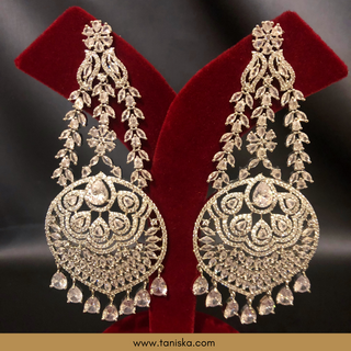 American Diamond Style Cubic Zirconia Statement Earring & Tikka Set - Silver Plated