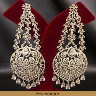 American Diamond Style Cubic Zirconia Statement Earring & Tikka Set - Silver Plated