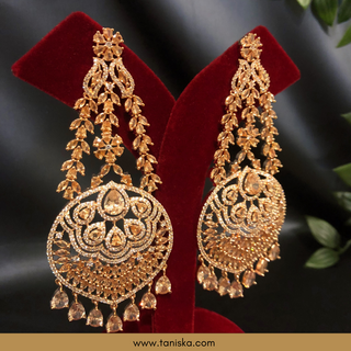 American Diamond Style Cubic Zirconia Statement Earring & Tikka Set - Rose Gold Plated
