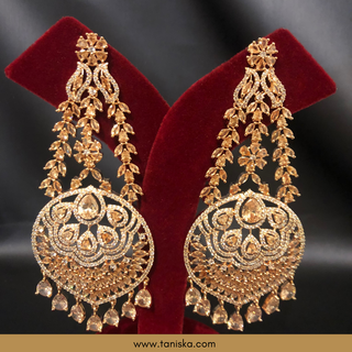 American Diamond Style Cubic Zirconia Statement Earring & Tikka Set - Rose Gold Plated