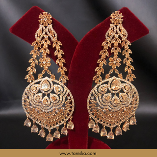 American Diamond Style Cubic Zirconia Statement Earring & Tikka Set - Rose Gold Plated