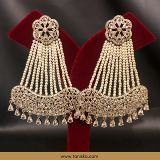 American Diamond Style Statement Earring & Tikka Set - Silver/Clear