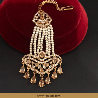 American Diamond Style Earring & Tikka Set - Rose Gold