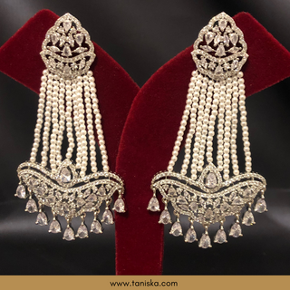 American Diamond Style Earring & Tikka Set - Silver
