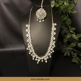 American Diamond Style Necklace Set - Silver/Mint - Necklace Set