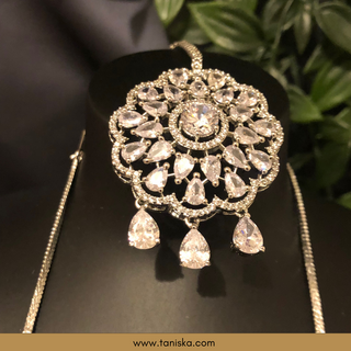 American Diamond Style Necklace Set - Silver - Necklace Set