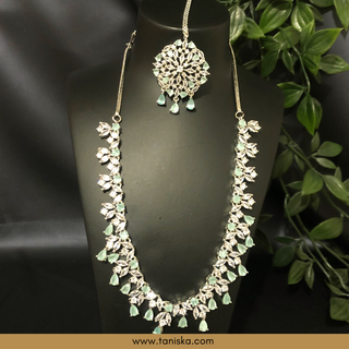 American Diamond Style Necklace Set - Silver/Mint - Necklace Set
