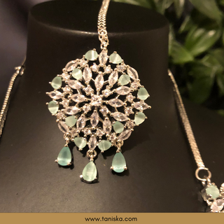 American Diamond Style Necklace Set - Silver/Mint - Necklace Set