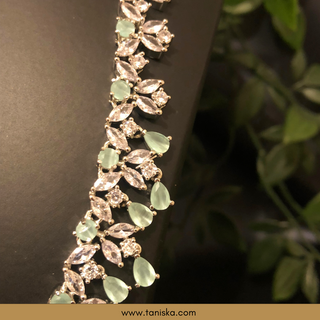 American Diamond Style Necklace Set - Silver/Mint - Necklace Set