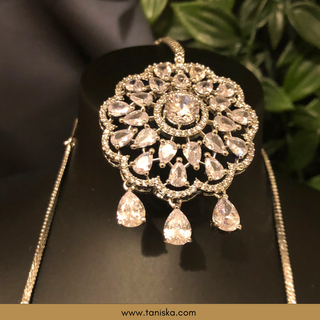 American Diamond Style Necklace Set - Silver - Necklace Set