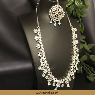 American Diamond Style Necklace Set - Silver/Mint - Necklace Set