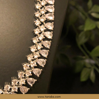 American Diamond Style Necklace Set - Silver - Necklace Set