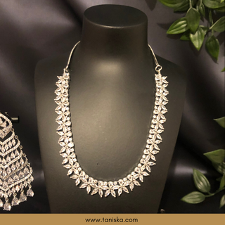 American Diamond Style Necklace Set - Silver - Necklace Set