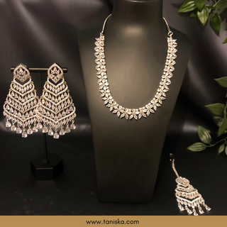 American Diamond Style Necklace Set - Silver - Necklace Set