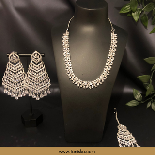American Diamond Style Necklace Set - Silver - Necklace Set