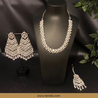 American Diamond Style Necklace Set - Silver - Necklace Set