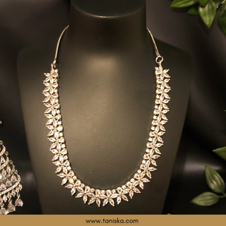 American Diamond Style Necklace Set - Silver - Necklace Set