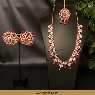 American Diamond Style Necklace Set - Rose Gold/Hot Pink - Necklace Set