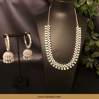 American Diamond Style Necklace Set - Silver/Mint - Necklace Set