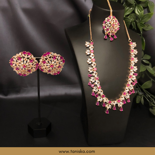 American Diamond Style Necklace Set - Rose Gold/Hot Pink - Necklace Set