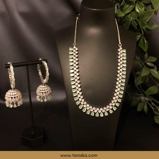 American Diamond Style Necklace Set - Silver/Mint - Necklace Set