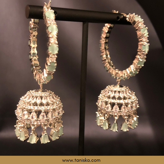 American Diamond Style Necklace Set - Silver/Mint - Necklace Set