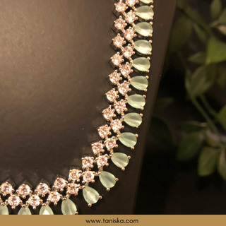 American Diamond Style Necklace Set - Silver/Mint - Necklace Set
