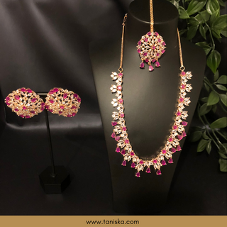 American Diamond Style Necklace Set - Rose Gold/Hot Pink - Necklace Set
