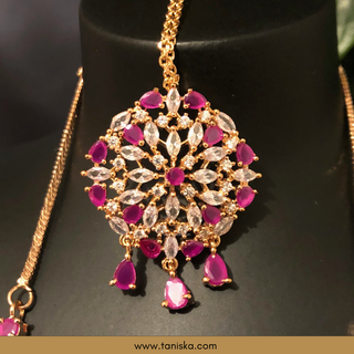 American Diamond Style Necklace Set - Rose Gold/Hot Pink - Necklace Set