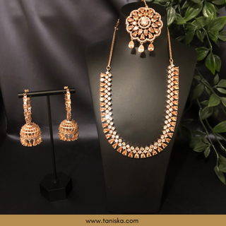 American Diamond Style Necklace Set - Rose Gold - Necklace Set