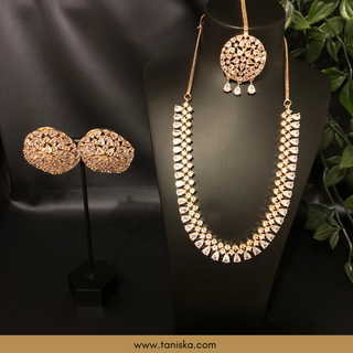 American Diamond Style Necklace Set - Rose Gold - Necklace Set