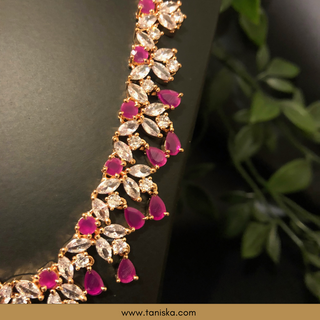 American Diamond Style Necklace Set - Rose Gold/Hot Pink - Necklace Set