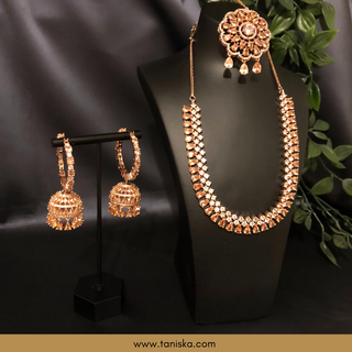 American Diamond Style Necklace Set - Rose Gold - Necklace Set